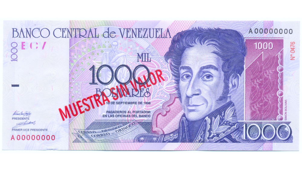 Billete Muestra Sin Valor 1000 Bolivares 1998 #0476  - Numisfila