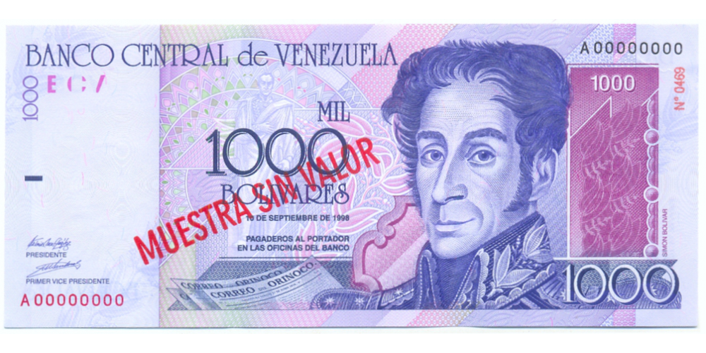 Billete Muestra Sin Valor 1000 Bs Sept 1998 #0469 - Numisfila
