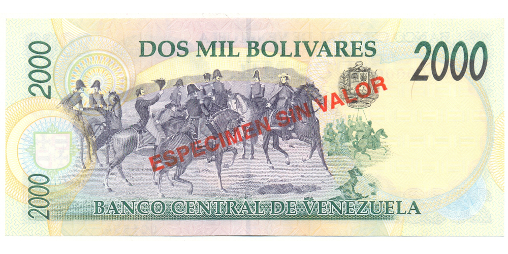  Espécimen Sin Valor Billete 2000 Bs Febrero 1998 #1554  - Numisfila