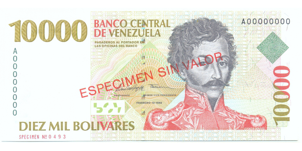 Billete Especimen Sin Valor 10.000 Bolivares 1998 #0493  - Numisfila