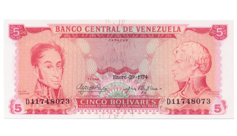 Billete 5 Bolívares 1974 Serial D8 - Numisfila