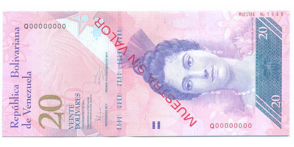 Muestra Sin Valor Billete 20 Bolivares Febrero 2011 #1949 - Numisfila