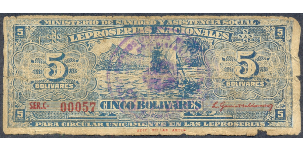 Billete Leproserías Providencia 5 Bs Bellas Artes C5 Serie C00057 - Numisfila