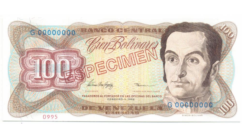 Billete Especimen 100 Bolivares Febrero 1998 #995 - Numisfila