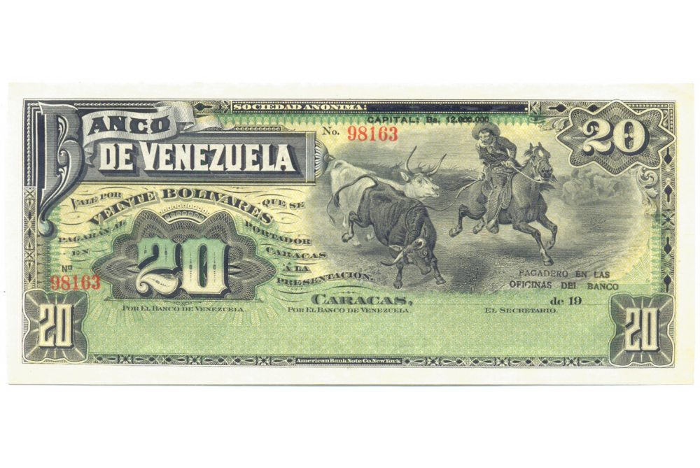 Billete Banco de Venezuela 20 Bs Remainder 1907 - Banca Privada - Numisfila