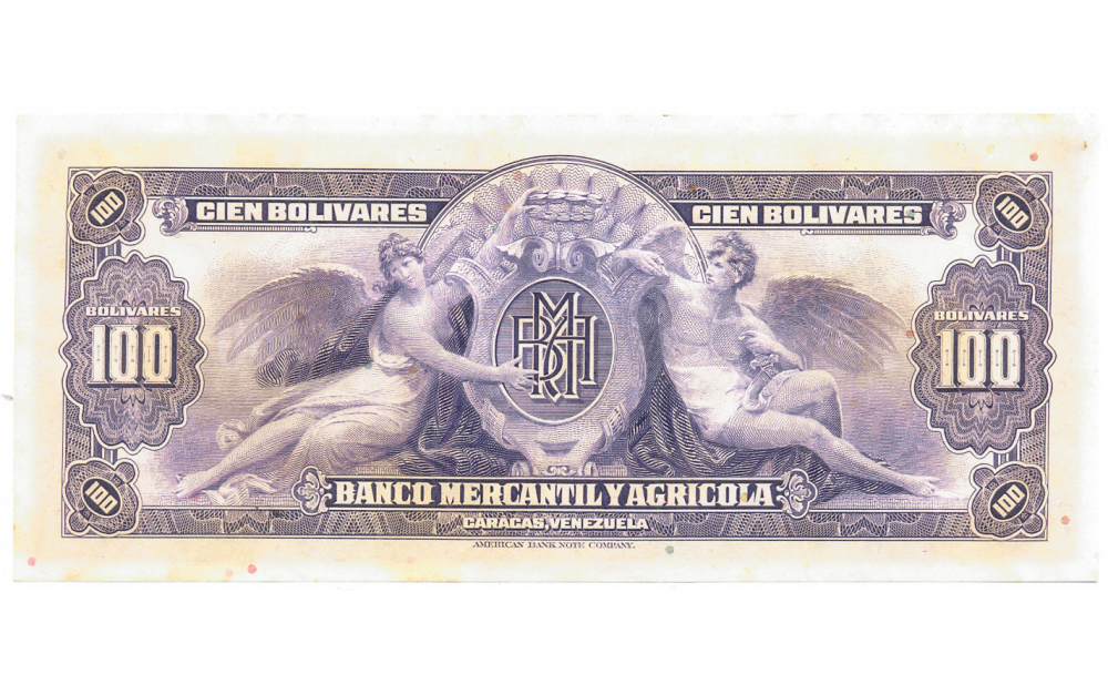 Billete 100 Bolivares Bco Mercantil y Agricola Remainder  - Numisfila