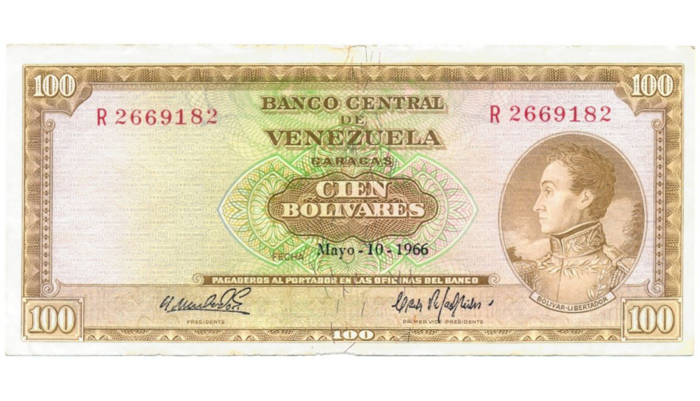Billete 100 Bolivares 1966 R7 Serial R2669182 - Numisfila