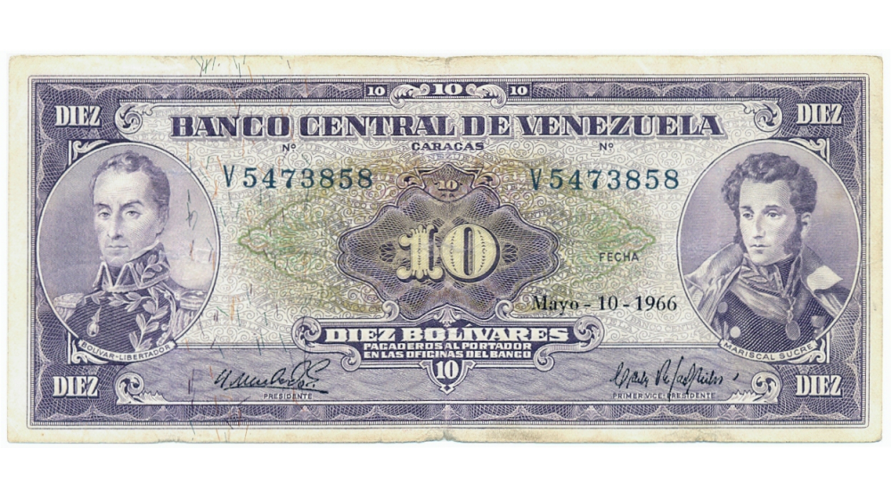 Billete 10 Bolivares Mayo 1966 V7 Serial V5473858 - Numisfila