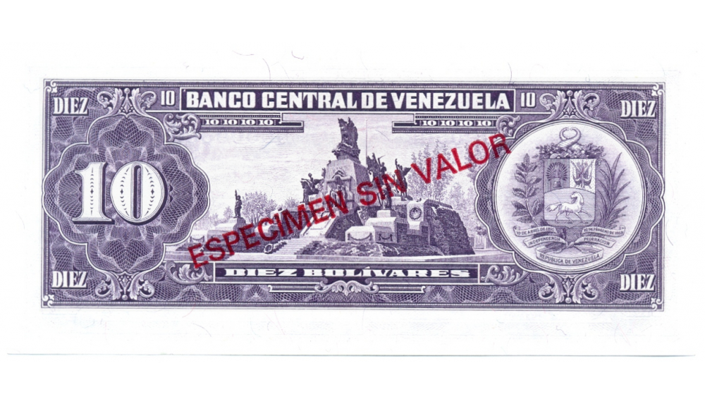Billete Especimen Sin Valor 10 Bolívares 1988  - Numisfila