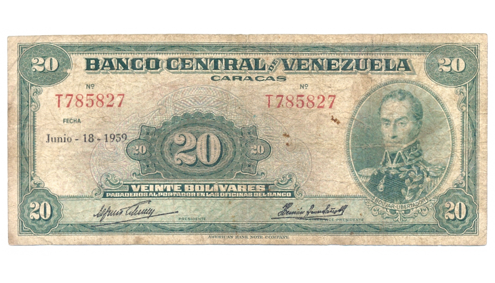 Billete 20 Bolivares 1959 T6 Serial T785827  - Numisfila