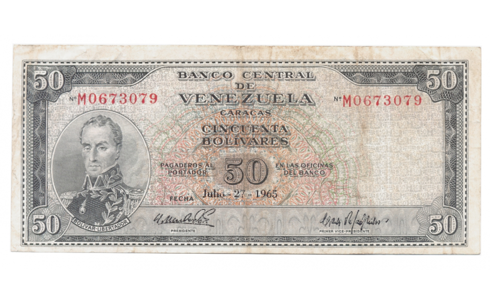 Billete 50 Bolivares 1965 M7 Serial  M0673079  - Numisfila