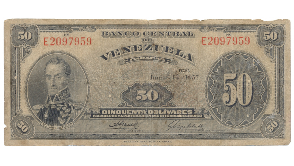 Billete 50 Bolívares 1957 E7 Serial E2097959 - Numisfila