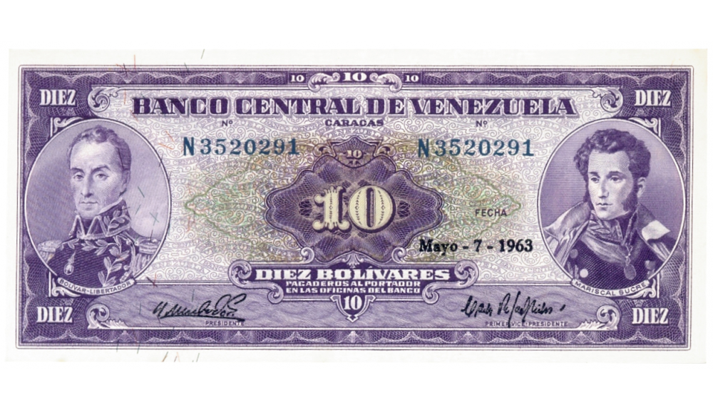 Bello Billete 10 Bolívares 1963 N7 Serial N3520291  - Numisfila