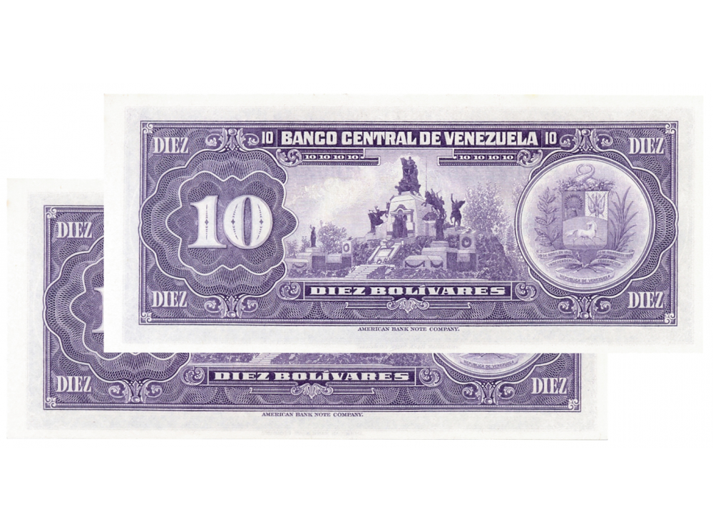 Billetes 10 Bolívares 1973 P8 Seriales P10022220-P10022221  - Numisfila