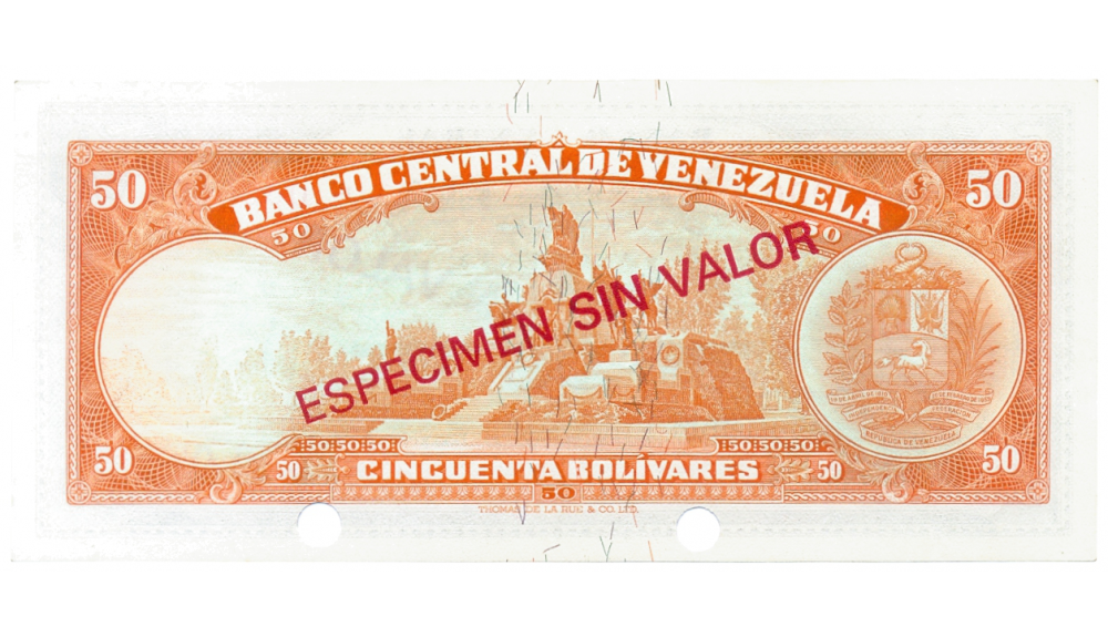 Billete Especimen Sin Valor 50 Bolívares 1964 / 1972   - Numisfila