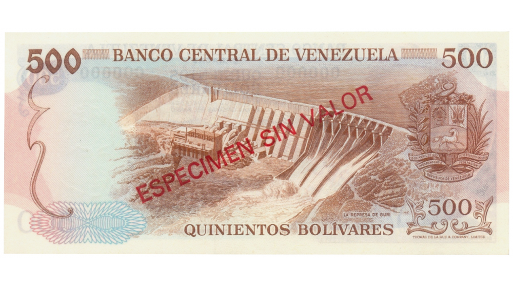 Billete Espécimen 500 Bolívares 1971/1972 El Guri  - Numisfila