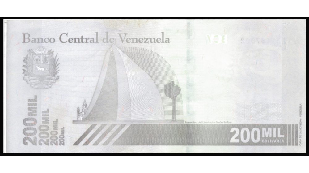 Error Impresión desplazada Billete 200.000 Bolívares Soberanos 2020 A8 Serial A51187992  - Numisfila