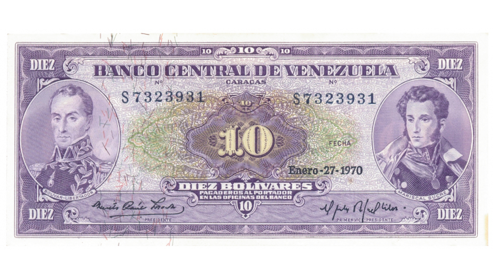Billete 10 Bolívares 1970 S7 Serial S7323931 - Numisfila