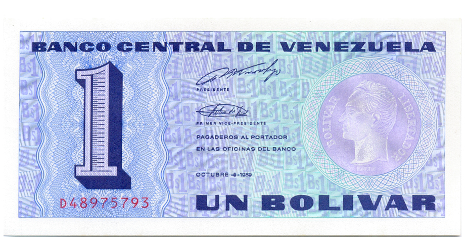 Billete 1 Bolívar 1989 D8 Serial D48975793 Tinoquito - Numisfila