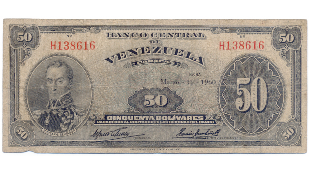 Billete 50 Bolívares 1960 H6 Serial H138616 - Numisfila