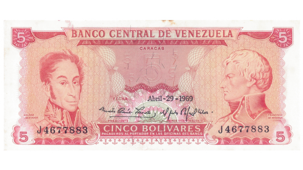 Billete 5 Bolívares Abril 1969 J7 Serial J4677883  - Numisfila