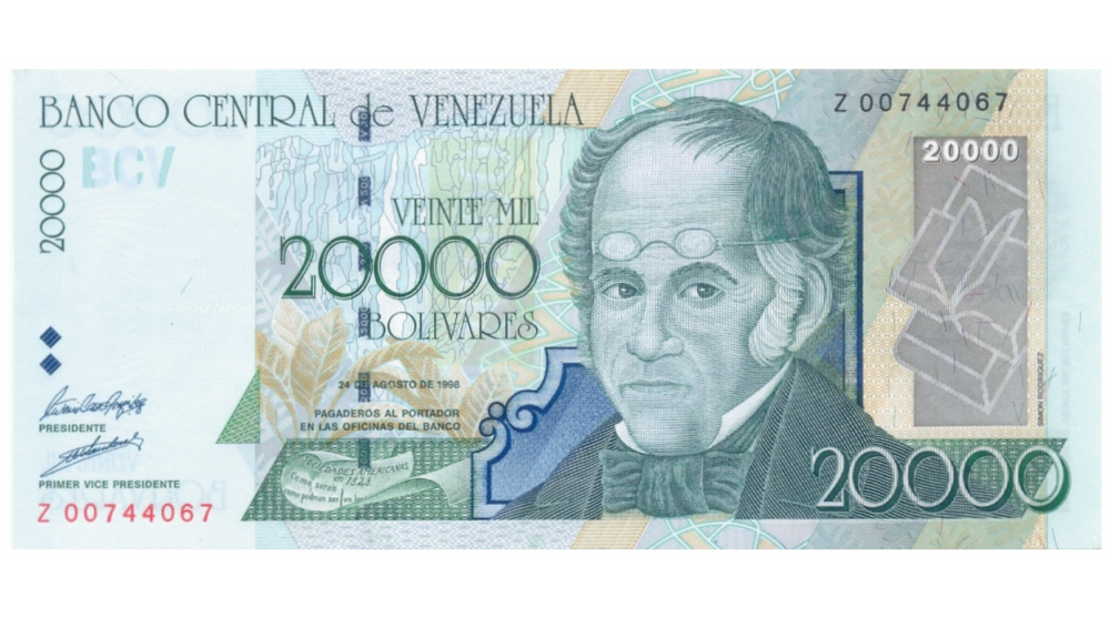 Reposición Billete 20000 Bolívares 1998 Serial Z00744067 - Numisfila