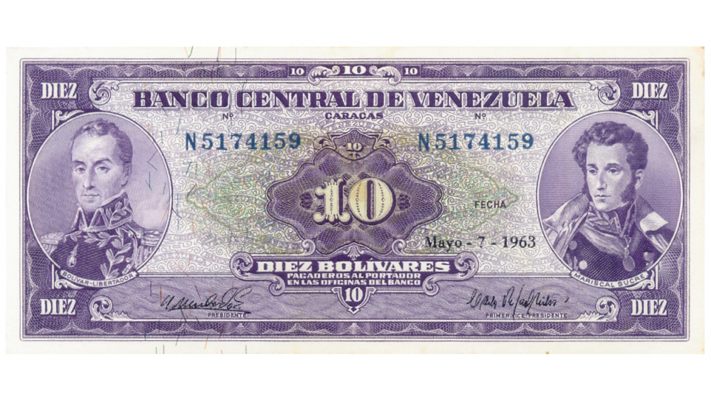 Billete 10 Bolívares 1963 N7 Serial N5174159 - Numisfila