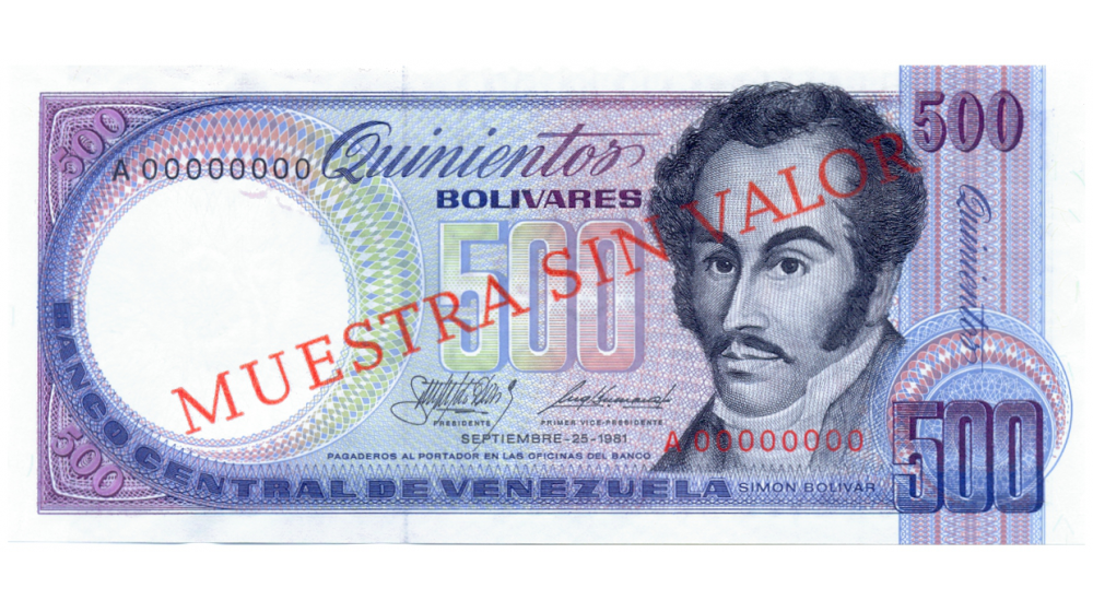 Billete Muestra Sin Valor 500 Bolívares 1981 1ra Orquídea - Numisfila