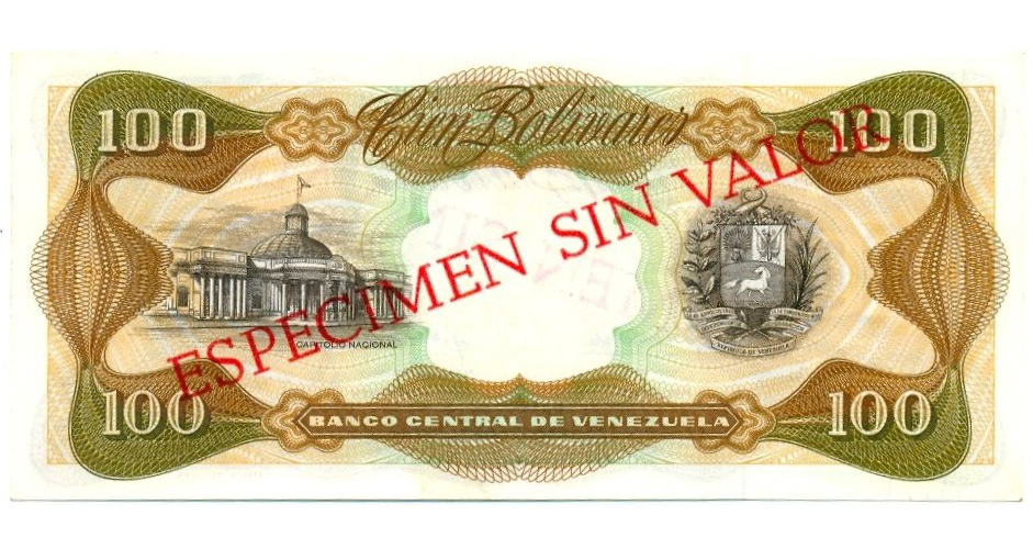 Billete Especimen Sin Valor 100 Bolívares Enero 1976   - Numisfila