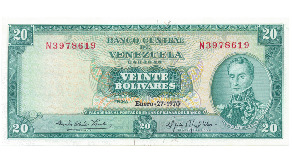 Billete 20 Bolívares 1970 N7 Serial N3978619  - Numisfila