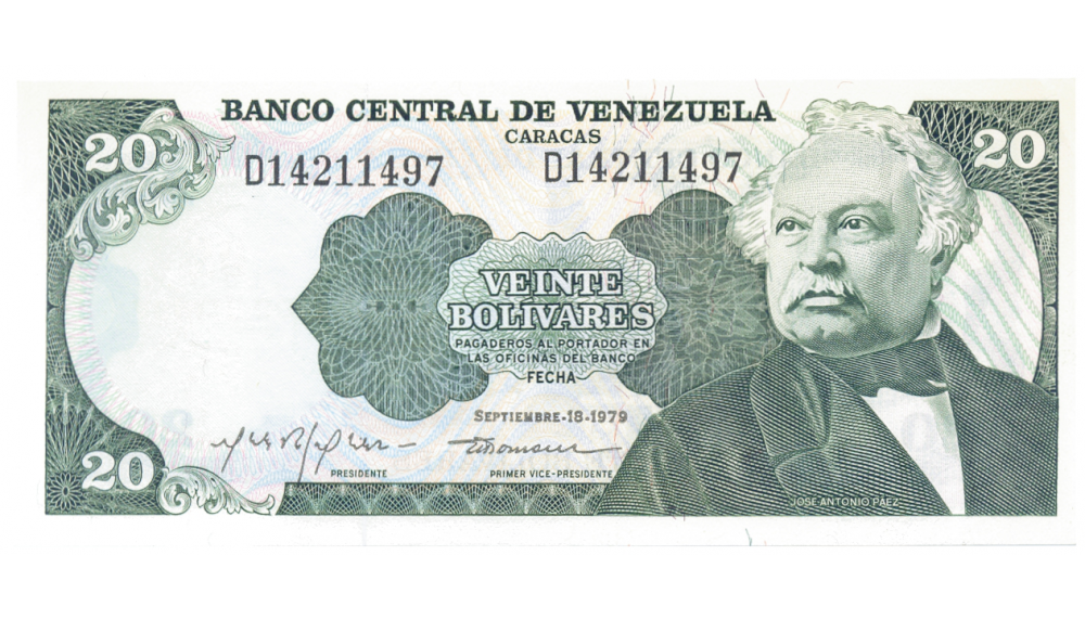 Billete 20 Bolívares 1979 Difícil D8 Serial D14211497 - Numisfila