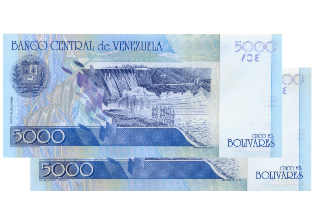 Billetes 5000 Bolívares 2000 Seriales Bajos A00000690 y A00000691  - Numisfila