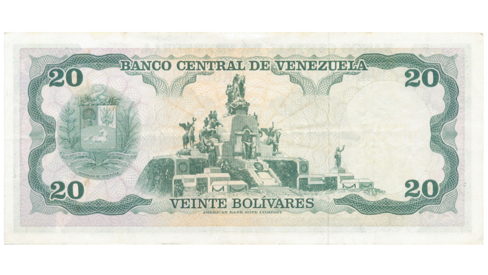 Billete 20 Bolívares 1977 K7 Serial Bajo K0007937   - Numisfila