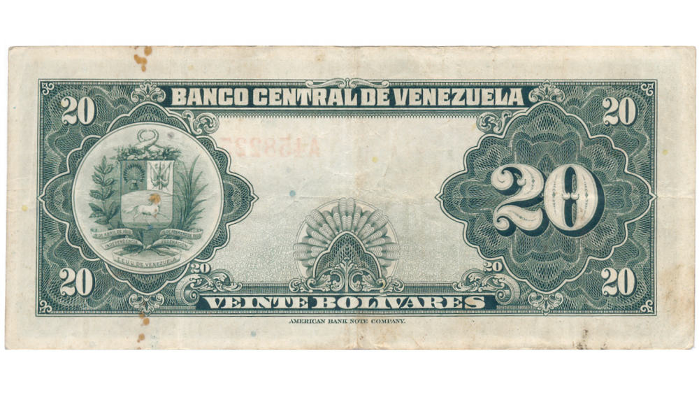 Billete 20 Bolívares Marzo 27 1941 Serial A458225  - Numisfila