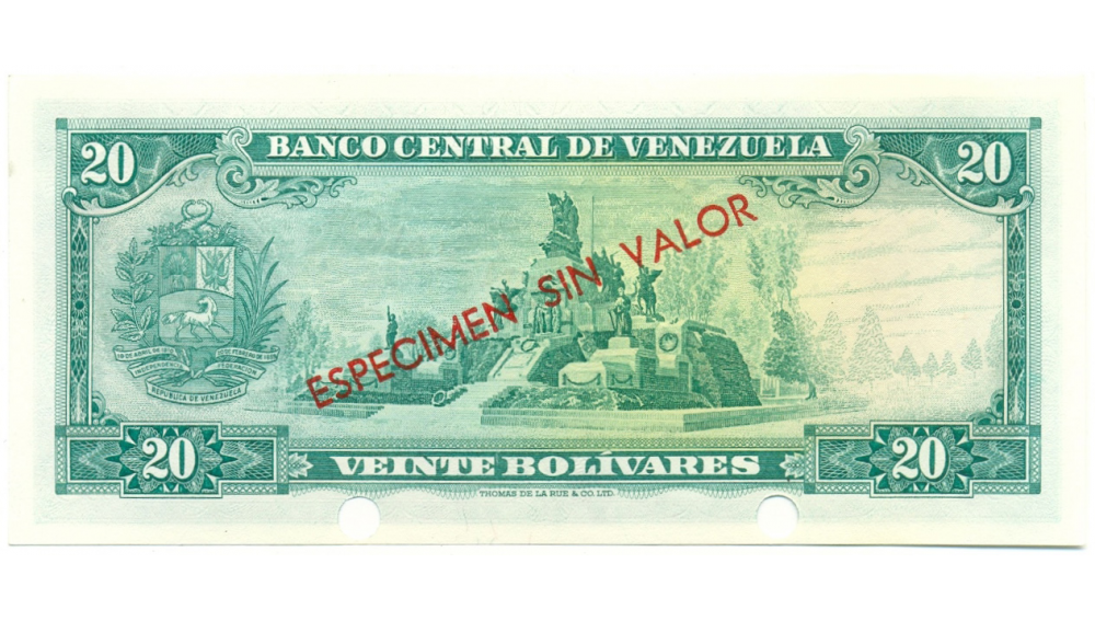 Billete Especimen Sin Valor 20 Bolívares 1967/1974  - Numisfila