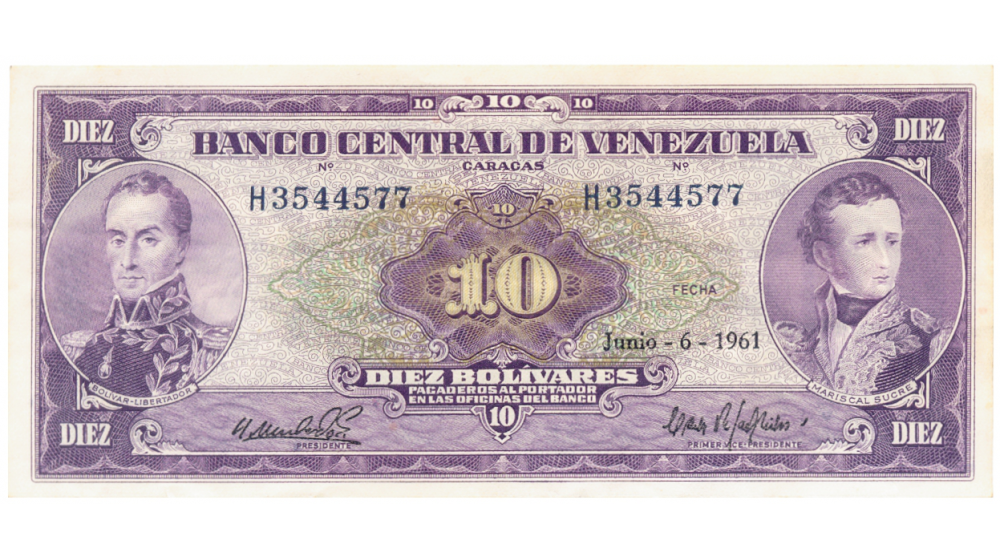 Billete 10 Bolívares 1961 H7 Serial H3544577 Cara Volteada - Numisfila