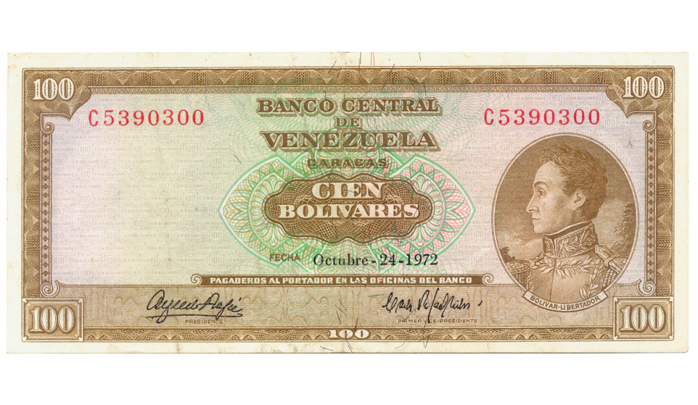 Billete 100 Bolívares 1972 C7 Serial C5390300 - Numisfila
