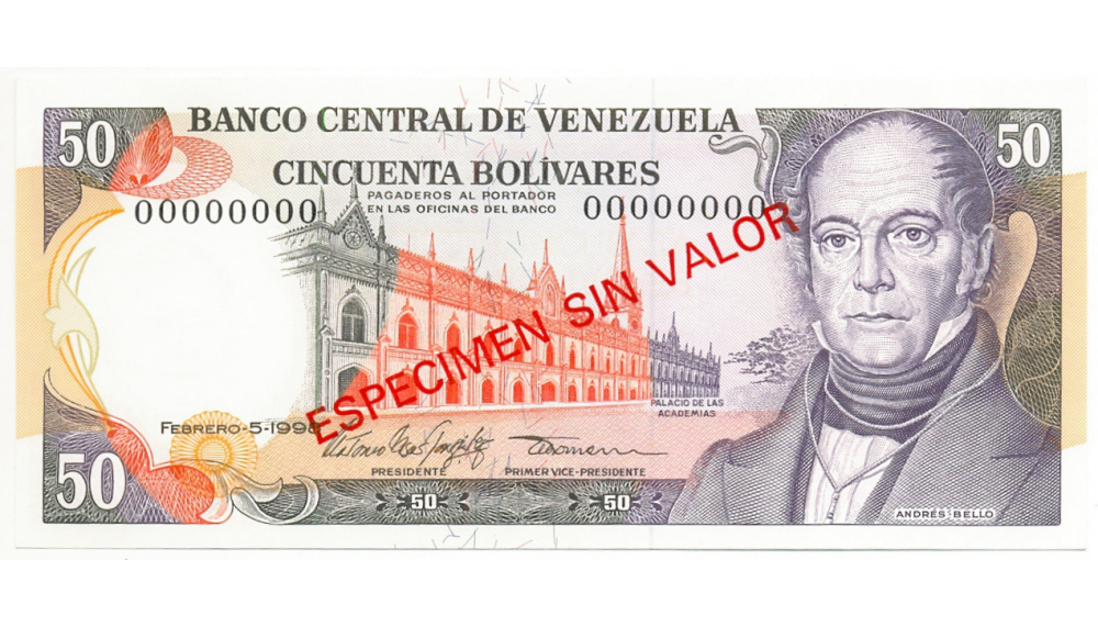 Billete Especimen Sin Valor 50 Bolívares Febrero 1998  - Numisfila