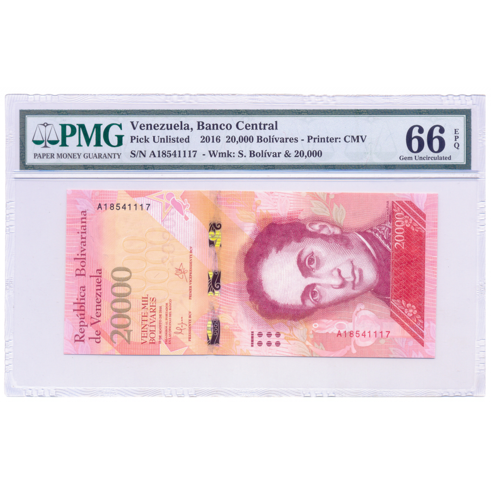 Billete 20000 Bolívares 2016 A8 PMG 66 Serial A18541117  - Numisfila