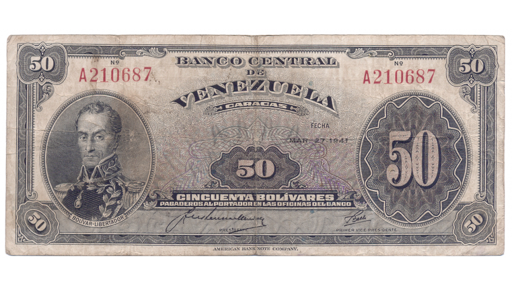 Raro Billete 50 Bolívares Marzo 27 1941 Serial A210687  - Numisfila