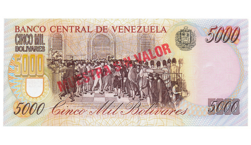 Billete Muestra Sin Valor 5000 Bolívares Febrero 1998  - Numisfila