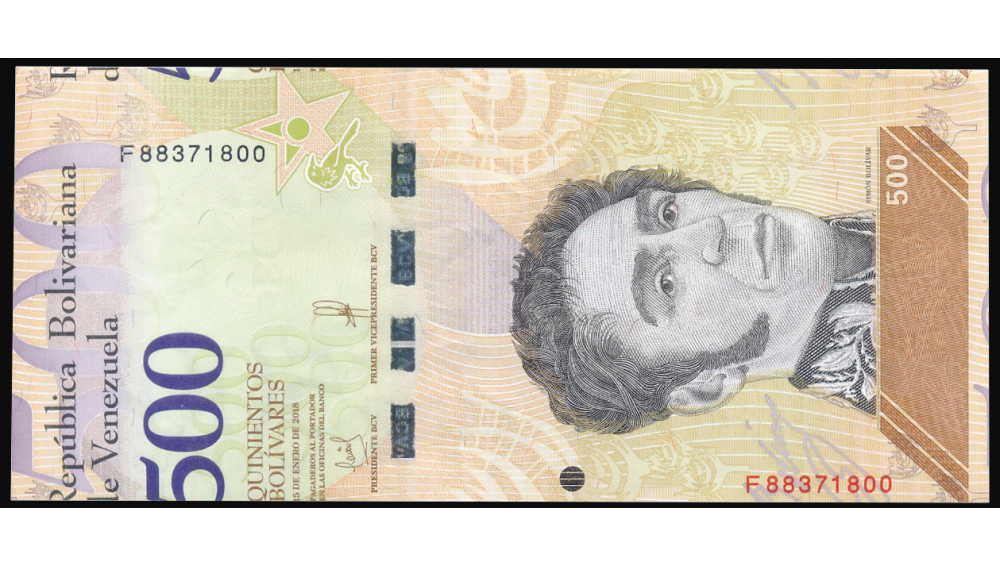 Error Desplazamiento del Pliego y Corte Billete 500 Bolívares 2018 Serial F8 - Numisfila