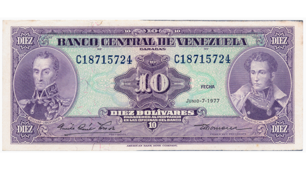 Billete 10 Bolivares 1977 C8 Serial C18715724 - Numisfila