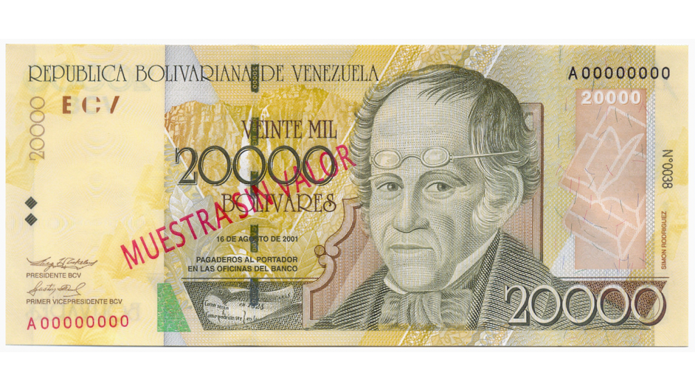 Billete Muestra Sin Valor 20.000 Bolivares 2001 #0038  - Numisfila