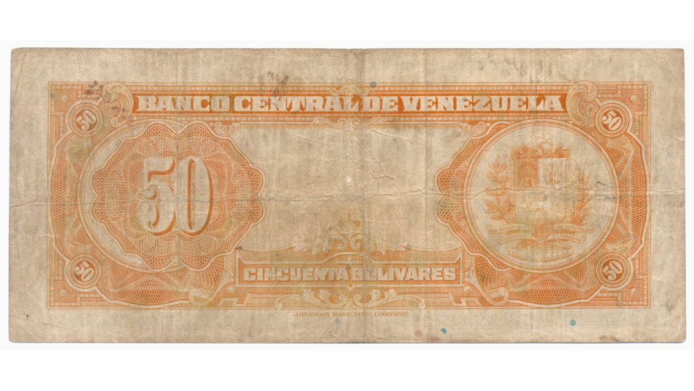 Billete 50 Bolívares Agosto 1943 Serial A593265  - Numisfila