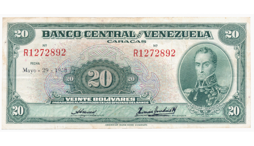 Billete 20 Bolívares 1958 R7 Serial R1272892  - Numisfila