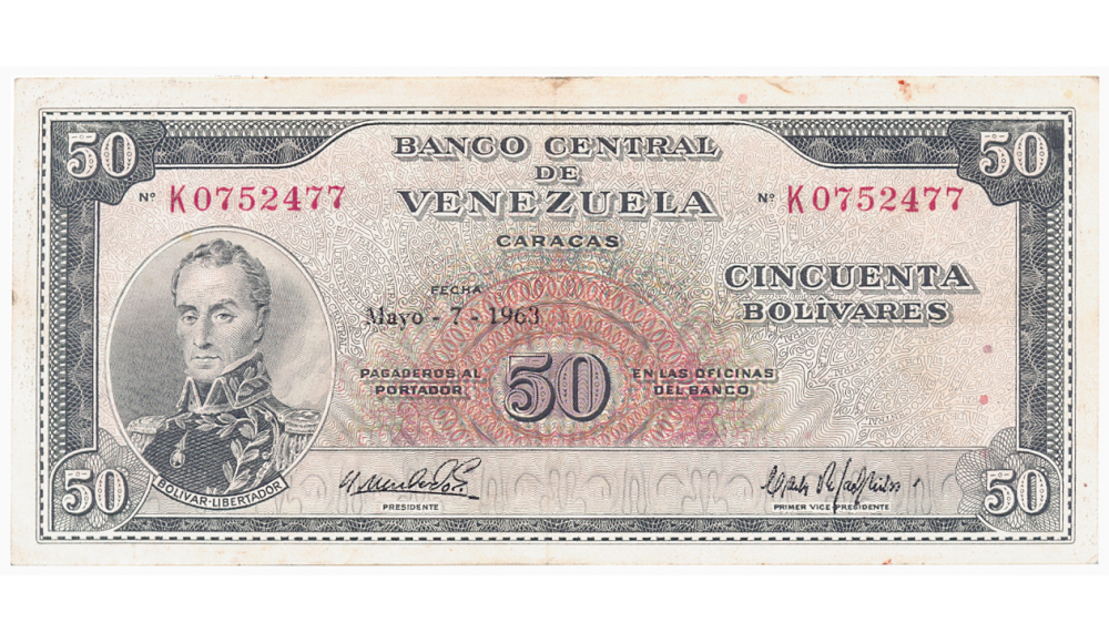 Billete 50 Bolívares 1963 K7 Serial K0752477 - Numisfila