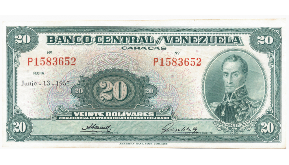 Billete 20 Bolívares 1957 P7 Serial P1583652 - Numisfila