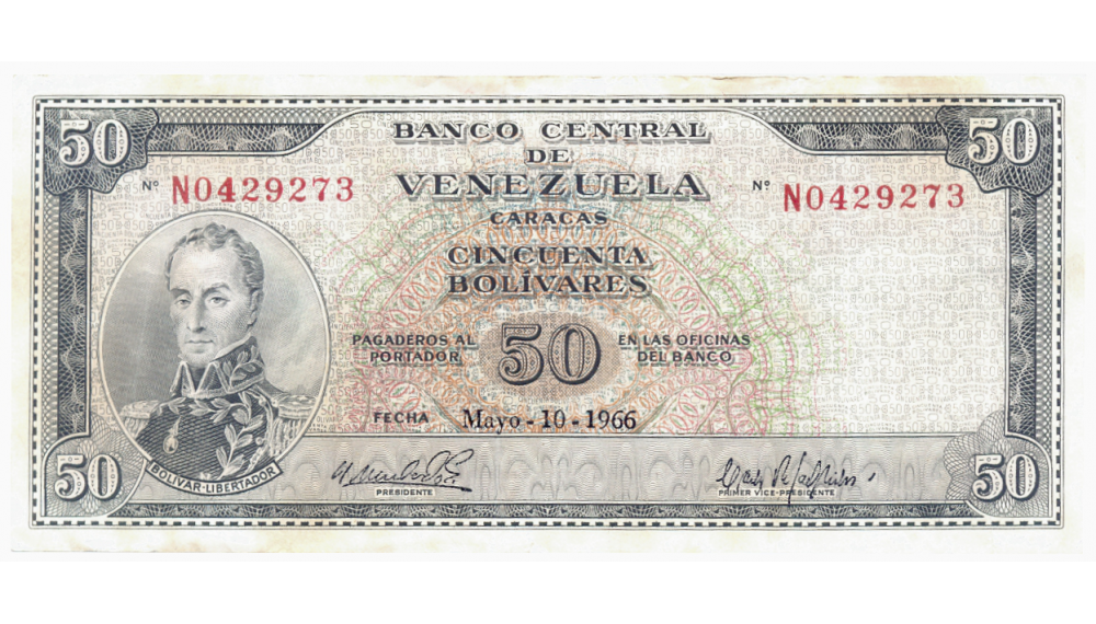 Billete 50 Bolívares 1966 N7 Serial N0429273 - Numisfila