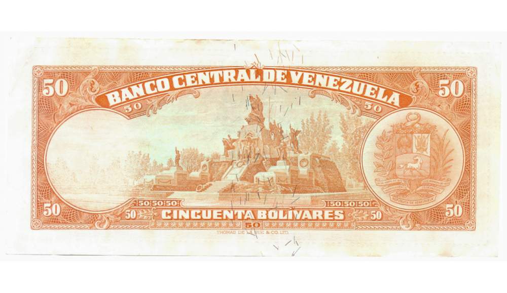 Billete 50 Bolívares 1966 N7 Serial N0429273  - Numisfila